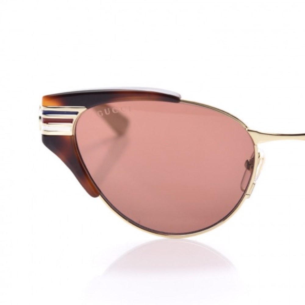 GUCCI WOMENS CAT-EYE HAVANA GOLD BROWN SUNGLASSES GG0522S-30007699-00 - Picture 6 of 9